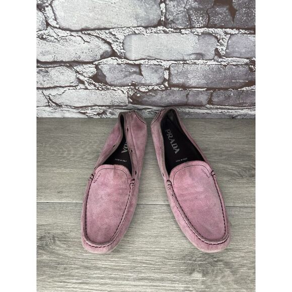Prada Pink Suede Leather Driving Loafers Shoes Women Sz 38EU/7.5M US - Picture 3 of 16